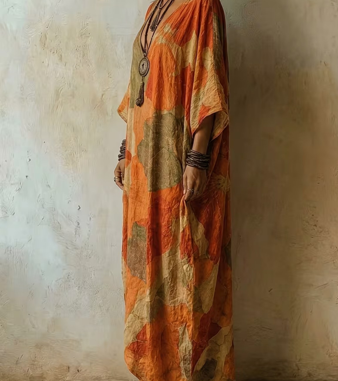 Autumn Leaves Kaftan Maxi Dress